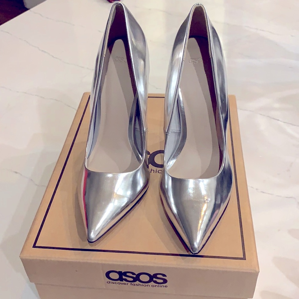 ASOS Pointed High Heeled Pumps in Silver